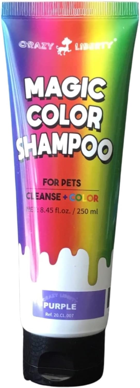 Crazy Liberty Magic Color Shampoos (Purple). Semi-Permanent Pet Hair Coloring Shampoo, Safe and Gentle Ammonia and Paraben Free Hair Dye Shampoo, Non-Toxic Coloring Shampoo for All Pets Can be Bathed.