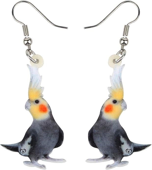 NEWEI Acrylic Cockatiel Gifts Cute Parrot Earrings Dangle for Women Bird Lovers Jewelry Ornament Charms