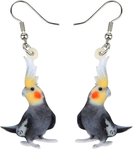 NEWEI Acrylic Cockatiel Gifts Cute Parrot Earrings Dangle for Women Bird Lovers Jewelry Ornament Charms