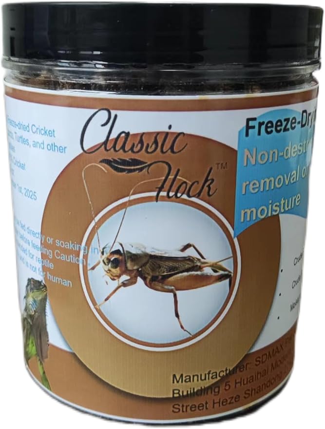 Classic Flock 3.5oz Freeze-Dried Cricket – High Protein Reptile & Amphibian Food for Healthy Pets，Suitable for Birds, Fish, Hedgehogs, Bearded Dragons, Lizards