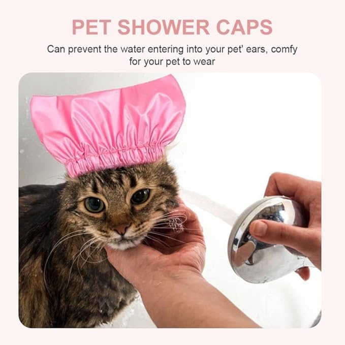Pet Shower Cap Waterproof Reusable Bath Ear Covers with Adjustable Strap Cat Dog Bathing Hat for Ears Protection Elastic Headgear for Cat Dog Kitten Puppy (Pink,M (12.6''-18.1''))