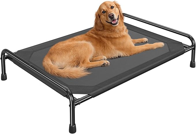 Ekisemio Cooling Breathable Elevated Dog Bed with Metal Frame for Large Dogs, Black