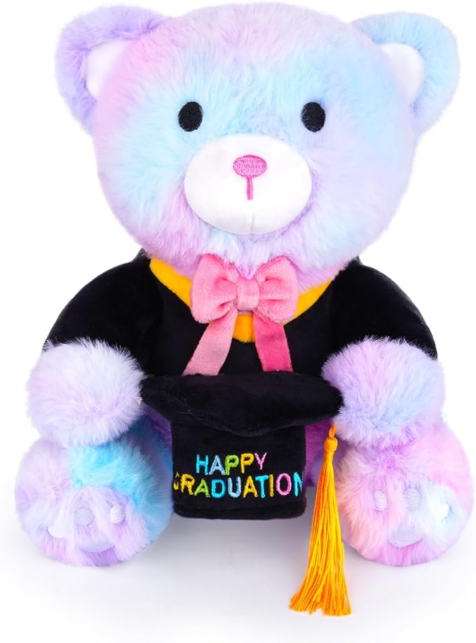 Graduation Bear Plush, 9 Inch Graduation Stuffed Animal 2026 with Cap Colorful Tie Dye Bear Plush, Graduates Graduation Party Gifts for Kindergarten Elementary High School College