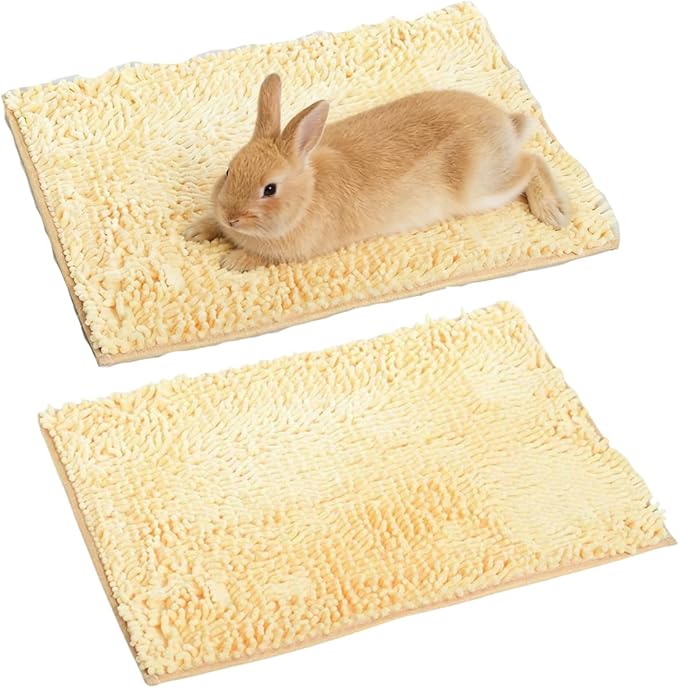 2PCS Guinea Pig Liner Washable Rabbit Cage Liner Guinea Pig Fleece Mats Reusable Bedding Pee Pads for Ferret Bunny Chinchilla Small Animals (Yellow,23.62" LX15.75 W)