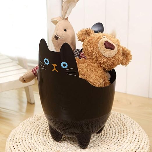 123Arts Cartoon Cat Shape ABS Table Bathroom Trash Can Storage Bucket with Cat Clips