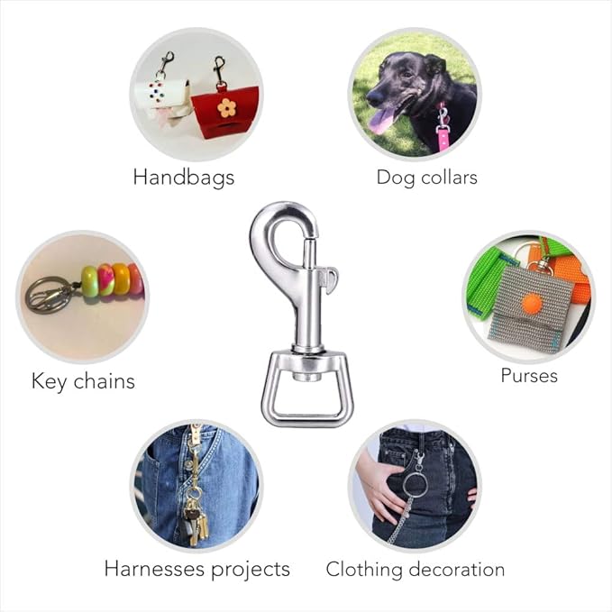 Swivel Snap Hooks, Lucky Goddness 20pcs Metal Heavy Duty Square Eye Clasp Buckle Trigger Clip Multipurpose- Best for Spring Pet Buckle, Key Chain for Linking Dog Leash Collar, Handmade Crafts Project