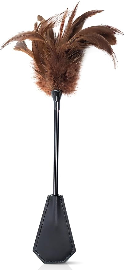 Feather Tickler Teasers Stick, Faux Feather French Crop Stick 15" for Play Show, Brown