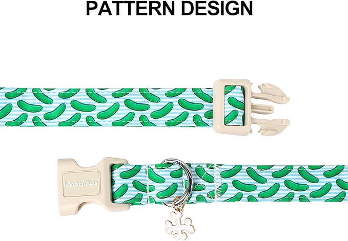 Lionet Paws Summer Dog Collar- Cute Cucumbers Dog Collars with Plastic Buckle,Blue Stripe Light Adjustable Dog Collars for Small Dogs
