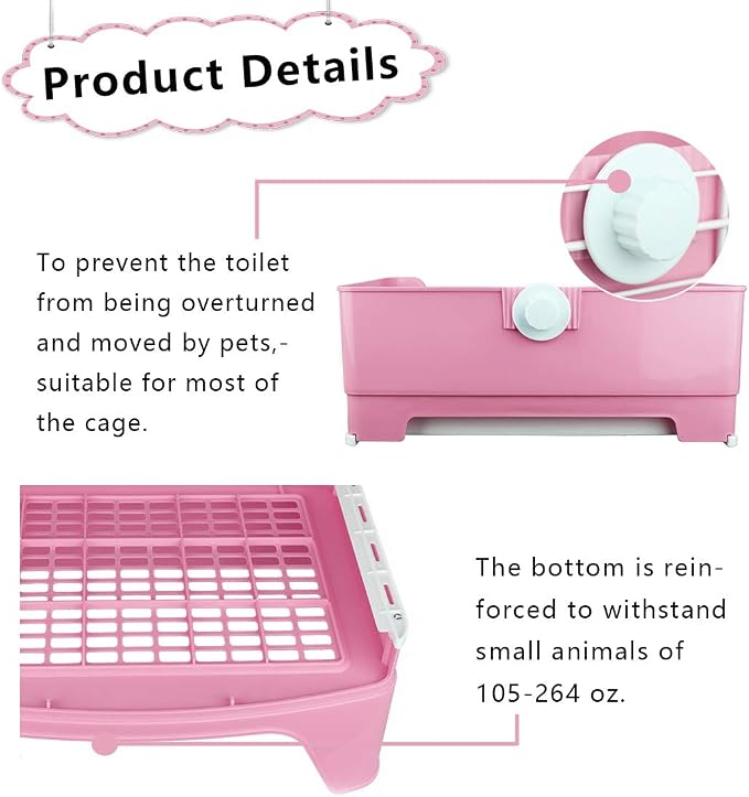 PINVNBY Large Rabbit Litter Box Bigger Pet Litter Pan Trainer with Drawer Corner Toilet Box for Adult Guinea Pigs Chinchilla Ferret Hedgehog Small Animals(Pink)