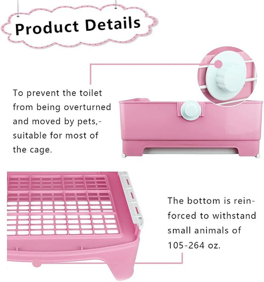 PINVNBY Large Rabbit Litter Box Bigger Pet Litter Pan Trainer with Drawer Corner Toilet Box for Adult Guinea Pigs Chinchilla Ferret Hedgehog Small Animals(Pink)