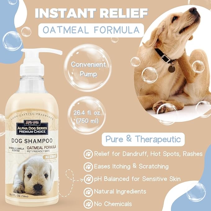 Alpha Dog Series Natural Dog Shampoo and Conditioner with Aloe Vera, pH Balanced Oatmeal Shampoo for Dogs, Tear-Free Dog Shampoo Oatmeal for Sensitive Skin, OatmealDog Shampoo 1 Gallon