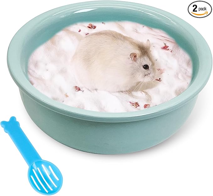 kathson Hamster Sand Bath Box Ceramic Small Animals Shower Bathtub Gerbil Litter Box Mice Bathroom Syrian Hamster Digging Sand Container Cage Accessories for Lemmings (Blue)