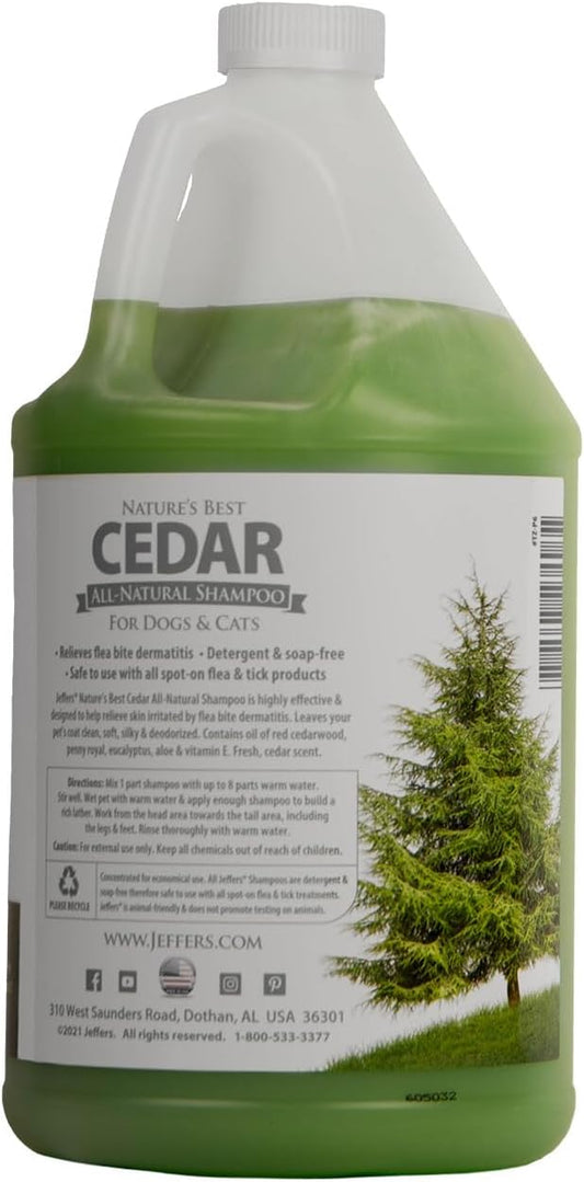 Jeffers Pet Nature's Best Cedar Shampoo for Dogs & Cats, 128 oz, Coconut Based Deodorizing Pet Shampoo, Soap & Detergent Free Grooming Bath Cleanser, with Cedar Oil, Aloe & Vitamin E, Made in USA