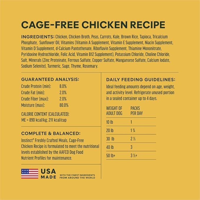 Instinct Freshly Crafted Meals, Dog Wet Food or Topper, Human Grade - Cage-Free Chicken, 11 oz. Carton