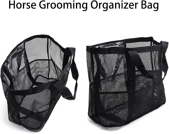 Smanllan Horse Grooming Organizer Bag,8 Pockets Waterproof Horse Grooming Tote Bag with Mesh (Black)