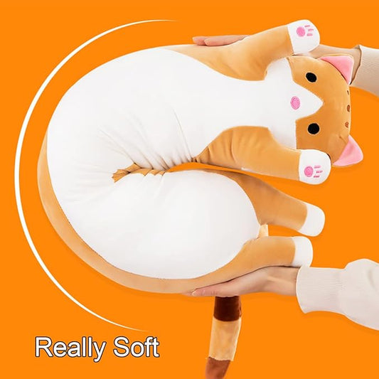 Giant Cat Pillow Plush Cartoon Kitty Sleeping Hugging Pillow, Cuddly Soft Long Kitten Body Pillow Doll Cat Cushion Toy for Kids Girlfriend (Yellow, 70cm/27.55inch)