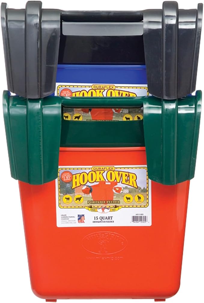 Little Giant® Plastic Hook Over Feeder | Mountable Livestock & Pet Feed Bucket | Horse Feed Bucket | Made in USA | 15 Quarts | Black