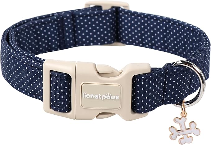Lionet Paws Boy Dog Collar- Cute Navy Blue Dog Collars with Plastic Buckle, Light Adjustable Dog Collars for Medium Dogs