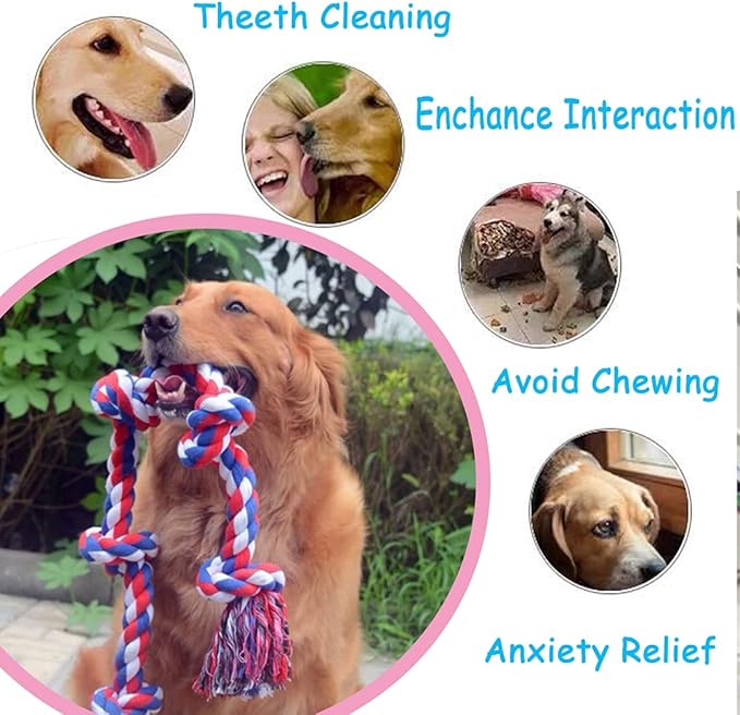 6 Knot Large Christmas Dog Rope Toy for Aggressive Chewers - Heavy Duty, Durable Tough Chew With Handle for Tug of War Play - Large Breed Pull Toy for Big Dogs
