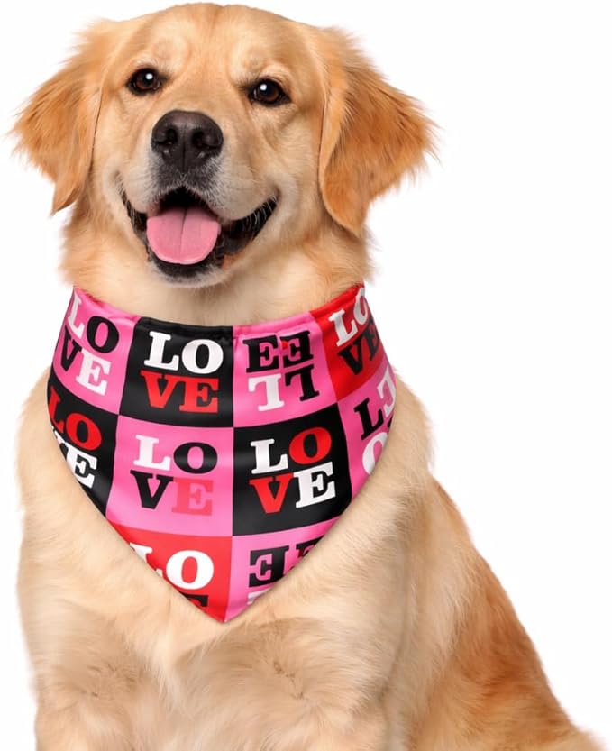 Luxury Satin Dog Bandana – Slip-On Collar Style, Premium Pet Scarf for Medium, Large & XL Dogs – Special Occasion Accessory (Collar Not Included) (Medium - Extra Large, Love)