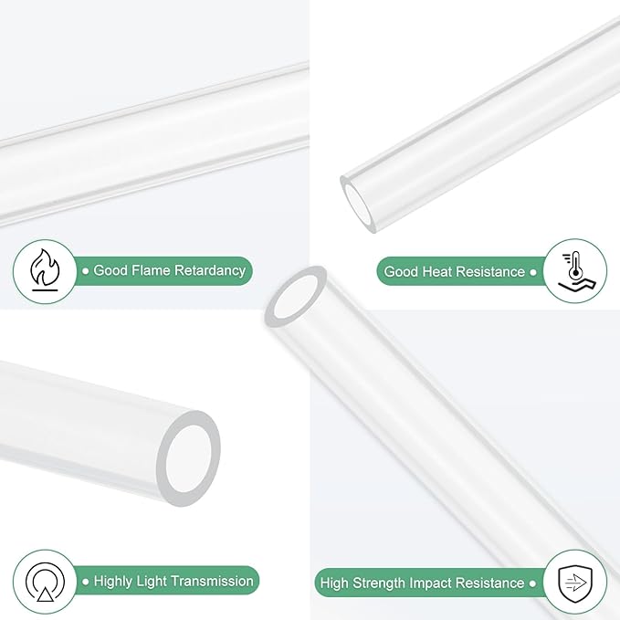 M METERXITY Clear Plastic Tube, 9mm[0.35"] ID x 13mm[0.51"] OD High Impact Rigid Polycarbonate Round Pipes for Water Plumbing/Lighting/Aquariums/Models, Plastic Tubing [305mm/12IN]