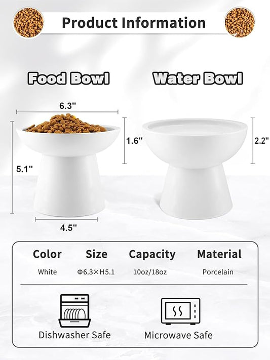 LoeJan Elevated Cat Food and Water Bowls Set, Extra Wide and Raised Ceramic Feeder, Anti-Vomit Whisker-Free Pressure Feeding Bowl for Kittens Adult Small Dogs