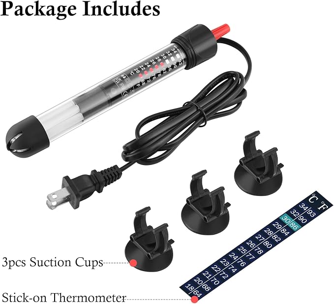 FEDOUR Aquarium Heater 50W 100W 300W, Submersible Glass Fish Tank Heater for Fresh and Salt Water (50W)