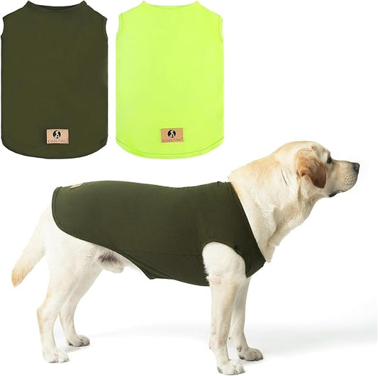 KOOLTAIL Large Dog Clothes for Boy Girl, 2 Pack Cotton Summer Dog T Shirts UV & Insect Protection for Outdoor Camping, Anti-Hair Loss & Breathable Sleeveless Pet Vest Tank Tops Apparel, Green, XXL