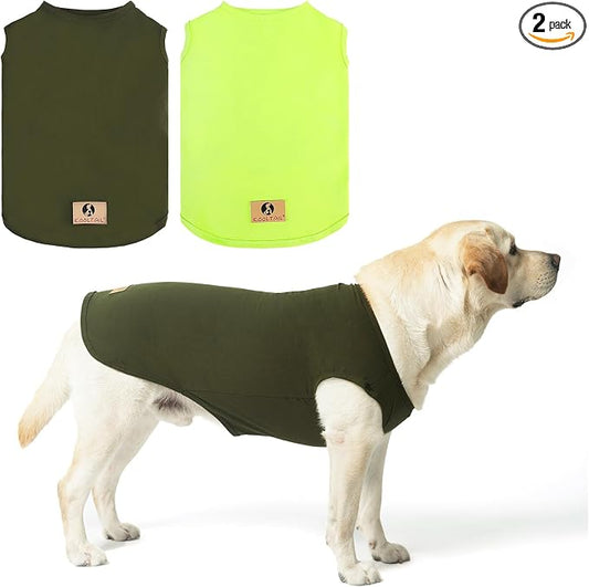 KOOLTAIL Large Dog Clothes for Boy Girl, 2 Pack Cotton Summer Dog T Shirts UV & Insect Protection for Outdoor Camping, Anti-Hair Loss & Breathable Sleeveless Pet Vest Tank Tops Apparel, Green, XL