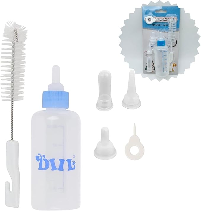 1pcs 60ml Pet Bottle with 4pcs Replacement Nipples and 1pcs Nipple Brush Can Be Used for Water Feeding Pet Feeding Tools.