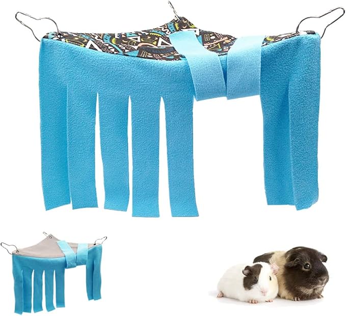 RIOUSSI Guinea Pig Hideout Hideaway Corner Fleece Toys Cage Accessories with Reversible Sides. Blue, Triangle