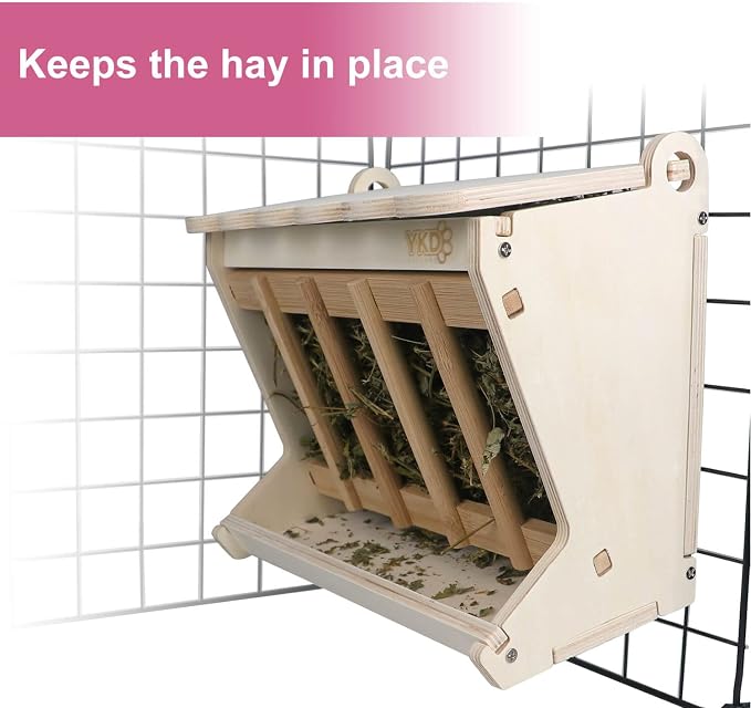 Pet Wooden Hay Feeder for Rabbits, Guinea Pigs, and Chinchillas | Alfalfa Timothy Hay Dispenser, Less Wasted Small Animals Hay Manger (Hanging Large)