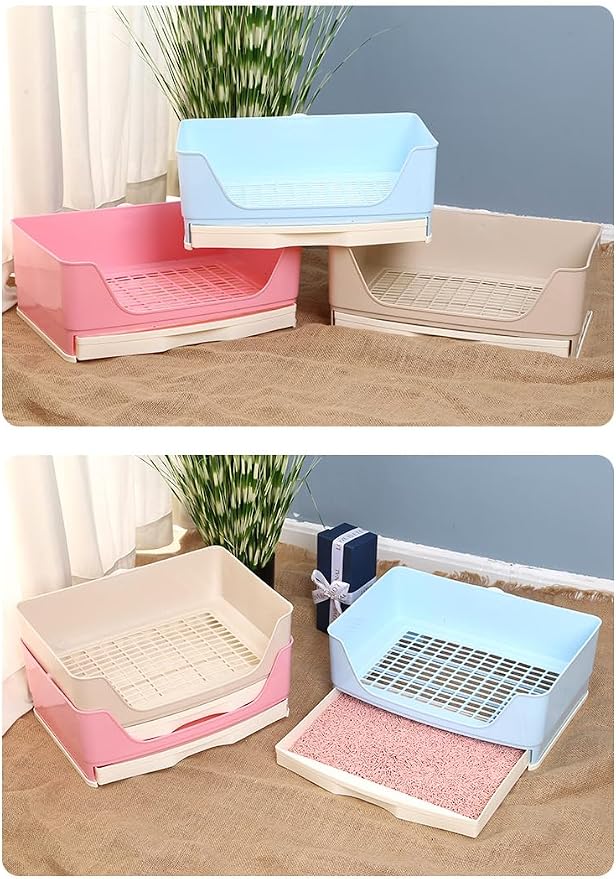 Large Rabbit Litter Box,Corner Potty Trainer with Drawer for Small Animals, Easy Clean Bedding Toilet for Adult Bunny, Guinea Pig, Ferret, Hamster (Blue)