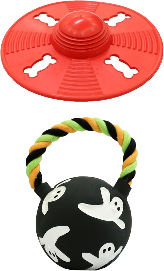Deeow Alieen Dog Frisbee for Fetch, Teething Clean Outdoor Flying Disc, Interactive Squeaky Dogs Toy for Outdoor Pool, Park, Beach, Bye one get one Gift Black Jack-o-Lantern/Halloween Pumpkin Pet Toy