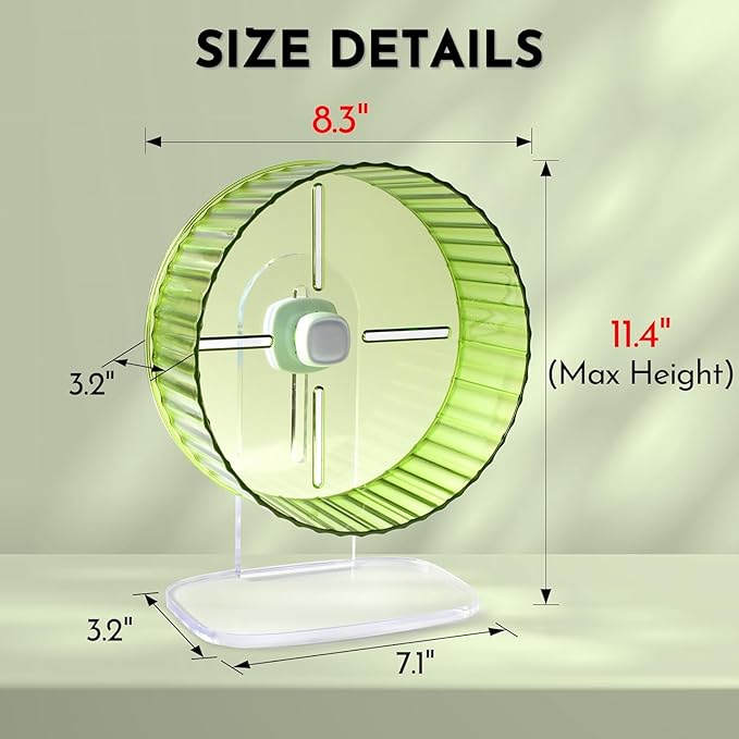 Silent Hamster Wheel 8.3inch Adjustable Height Turtle Wheel Turtle Tank Accessories Dwarf Hamster Quiet Wheel, Hedgehog Wheel, Gerbil Wheel, Small Pet Exercise Wheels (Green)