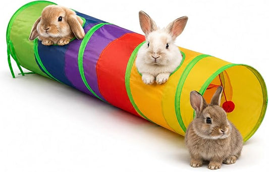 Mechpia Rabbit Toys, Large Bunny Hideout Tunnel and Tube Rainbow Tunnel for Rabbit Guinea Pig Chinchilla Ferret Rat