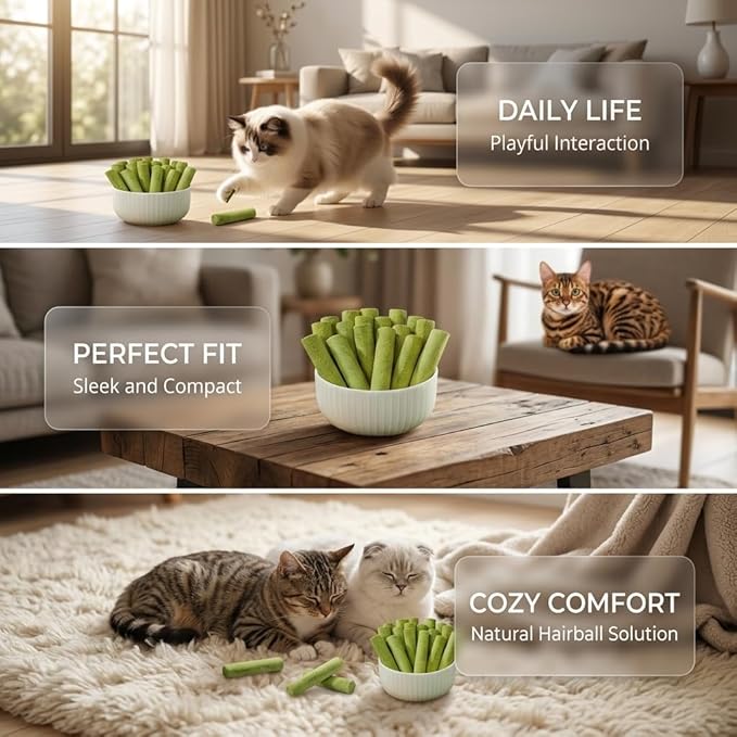 Freeze Dried Cat Grass Sticks, Hairball Relief Treats for Indoor Cats with Chicken & Fish Oil, Dental Teething Snacks for Digestion High Protein Catnip Alternative Pellets (3Pcs(36 Sticks))