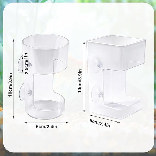 2pcs Fish Tank Feeding Trays, Plastic Transparent Round & Square Feeder Box with 4 Suction Cups Practical Accessories Supplies for Fish Tank Aquarium