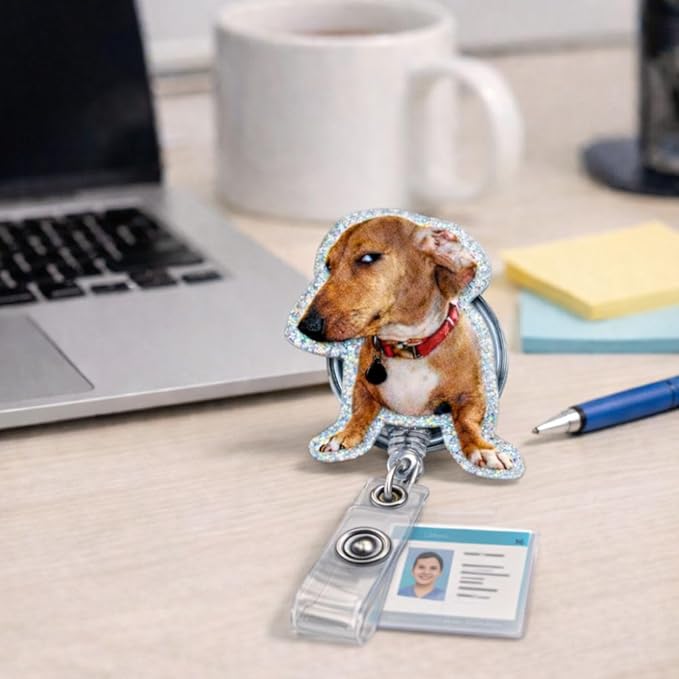 Side Eye Dog Badge Reel Cute Fun Funny Animal Cool Meme Puppy Medical ID Name Holder with Retractable Clip Office Hospital Accessories Gifts for Nurse Vet Veterinarian RN CNA Pet Parents Veterinary