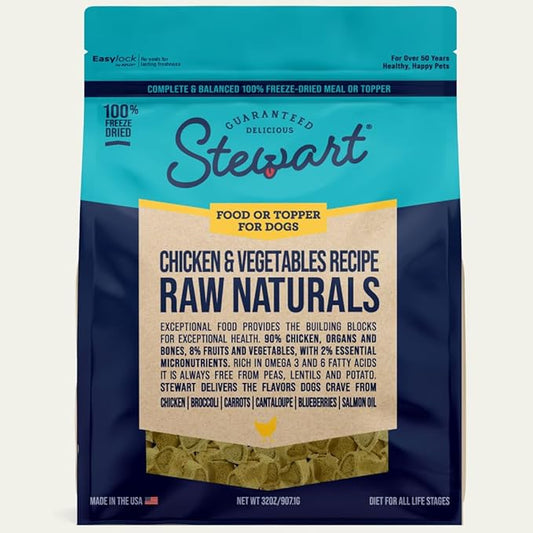 Stewart Raw Naturals Freeze Dried Raw Dog Food or Meal Topper, Chicken & Vegetables Recipe, 32 Ounce Bag, Complete and Balanced Nutrition