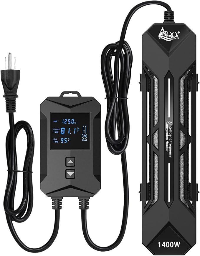 AQQA Aquarium Heater,64-95°F Fast Heating Double Quartz Glass Tube Fish Tank Heater,High-definition LCD Controller Displays Real-time Power,Anti-dry and Over-temperature Protection (1400W 260-380 Gal)