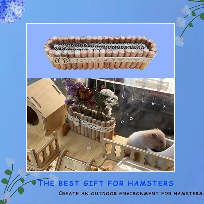 Hamster Natural Wood Flower Foraging Holder, Interactive Feeding Stand Habitat Accessories for Small Pets Hamsters Guinea Pigs Dwarf Gerbils (Yellow, 5x18cm)