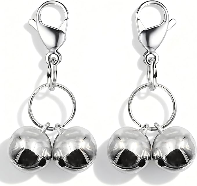 4 Sets Cat Bell for Dog Collar Charm TrainingPet Pendant Accessories with 2 Pack Stainless Steel Dog Tag Clips(2 Medium Silver)