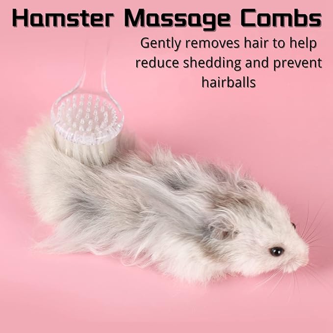 3 Pack Small Animal Grooming Brush - Hair Brush with Lid Soft Cleansing Bristles for Hamster Guinea Pig Rabbit Chinchilla Ferret Massage Combs Cleaning Supplies (3 Pack, White+Purple+Blue)