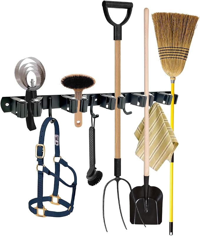 Horse Whip Crop Holder with Bridle Hooks, Stall Tool Holder Horse Tack Rack Wall Mount Bridle Rack Organizer Horse Stables Supplies Storage Rack Stall Hanger Accessories