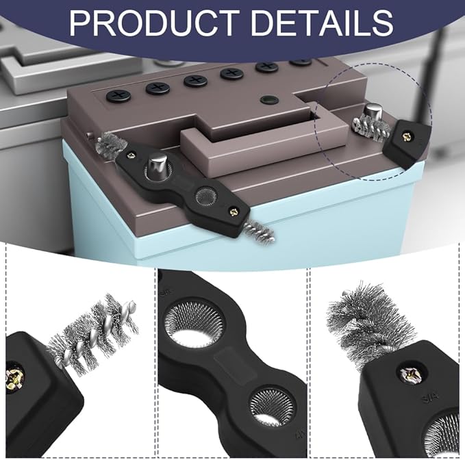 Car Battery Terminal Cleaning Brush, 4 in 1 Auto Battery Terminal Cleaning Tools, Copper Pipes Cleaner Brush Tool, Universal Battery Terminals Machine Parts Cleaning Tool (Black, 1PCS)