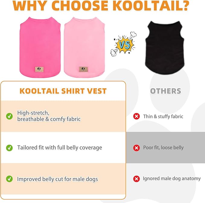 KOOLTAIL Girl Dog Clothes for Large Dogs, 2 Pack Cotton Summer Dog T Shirts UV & Insect Protection for Outdoor Camping, Anti-Hair Loss & Breathable Sleeveless Pet Vest Tank Tops Apparel, Pink & Rose,L