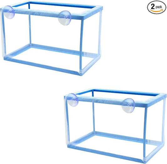 AQUANEAT Fish Tank Breeder 2 pcs Large Mesh Net Fry Saver Aquarium Spawn Hatchery Isolation with Suction Cups