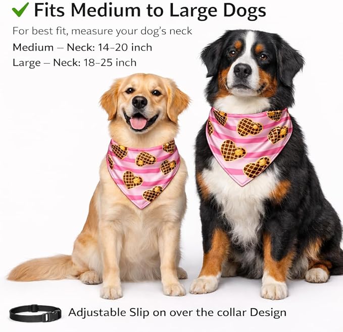 Luxury Satin Dog Bandana – Slip-On Collar Style, Premium Pet Scarf for Medium, Large & XL Dogs – Special Occasion Accessory (Collar Not Included) (Medium - Extra Large, Waffle Heart)