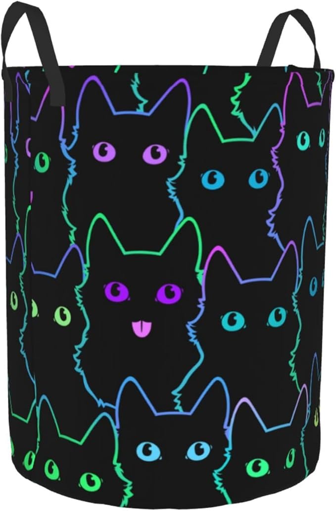 Funny Black Cats Round Laundry Hamper Cute Cat Silhouettes Storage Basket Toys Clothes Organizer Bin For Home Bathroom Bedroom Dorm Nursery, 38l